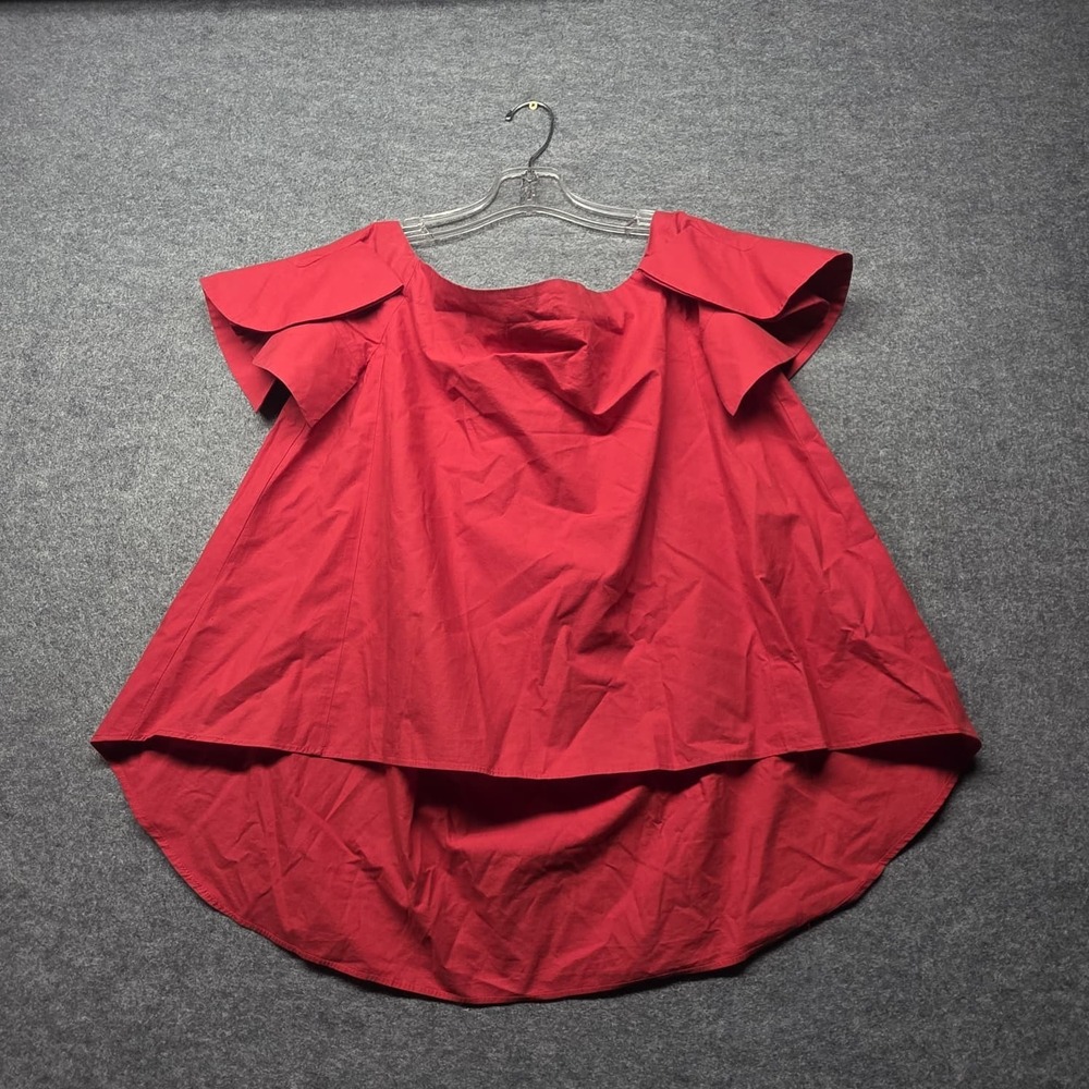 GOEN.J Women's Red Ruffle Sleeve Blouse Top High Low Hem Size M US 6